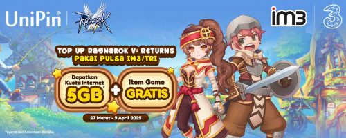 Ambil Bonus Item Ragnarok V: Returns – Ekstra Bonus Kuota Internet hingga 5GB dengan Top Up Ruby Pakai Pulsa IM3/Tri!